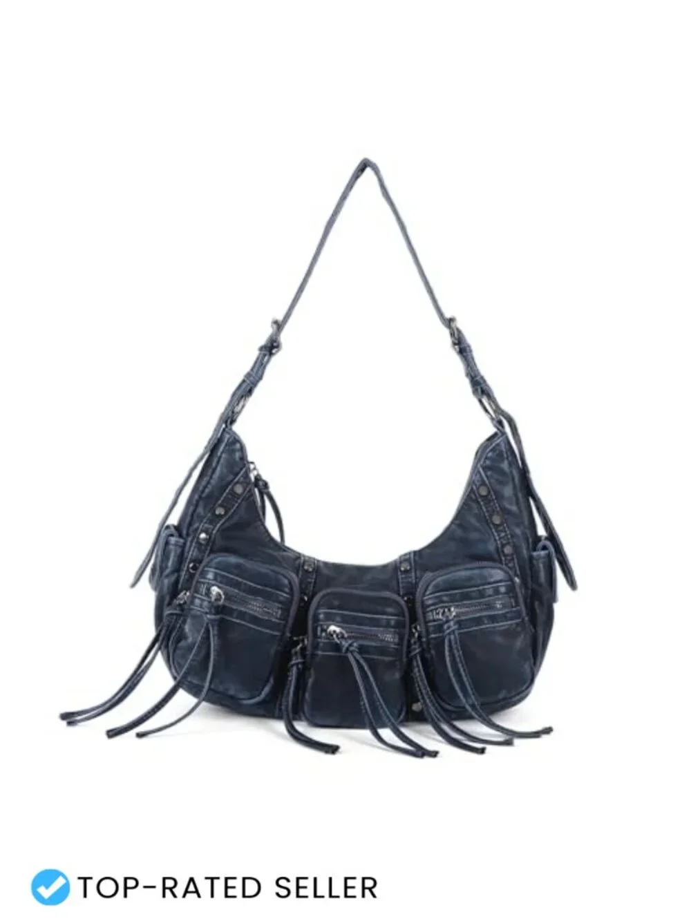 Vegan Leather Hobo Shoulder Bag Multi Pocket Satchel with Strap